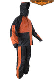 Two-Piece Black & Orange Rain Suit With Zippered Side Seams