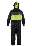 Two-Piece Black & Fluorescent Rain Suit With Zippered Side Seams