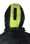 Two-Piece Black & Fluorescent Rain Suit With Zippered Side Seams