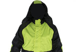 Two-Piece Black & Fluorescent Rain Suit With Zippered Side Seams