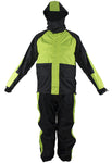 Two-Piece Black & Fluorescent Rain Suit With Zippered Side Seams