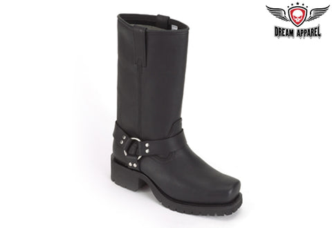 Wide Biker Boots With Straps & Ring At Ankle
