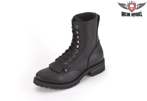 Wide Biker Boots With Laces & Tassle In Front