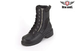 Womens Biker Boots With Lace Up Front & Side Zipper