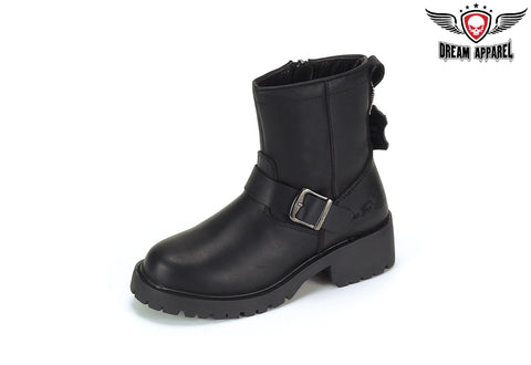 Biker Boots With Strap At Ankle & Zipper On Side