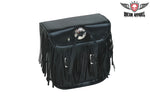 Leather Motorcycle Sissy Bar Bag With Fringes, & Concho