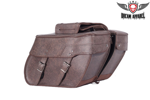 PVC Brown Motorcycle Saddlebag With Lock