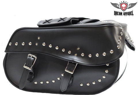 PVC Motorcycle Saddlebag With Studs & Chrome Plate