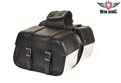 Plain PVC Motorcycle Saddlebag With Chrome Plates