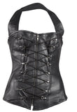 Womens Black Lamb Skin Leather Laces & Zippered Corset