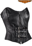 Women's Strapless Lamb Leather Corset With Zipper, Buckle & Lace