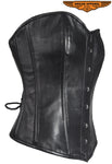 Womens Strapless Lamb Leather Corset With Metal Busks & Grommets