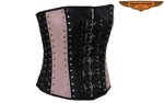 Women's Studded Black & Pink Lambskin Leather Corset