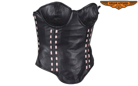 Women's Black Leather Corset with Bra Cups