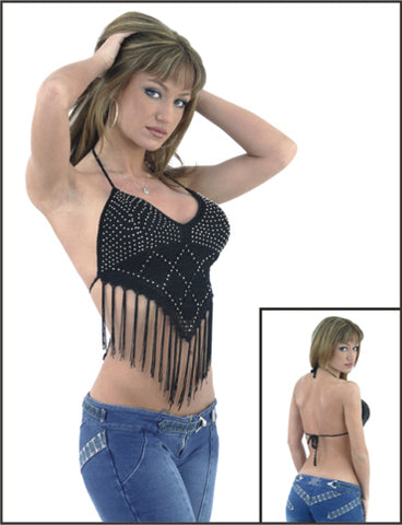Womens Black Halter Top With Studs