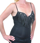 Womens Black Halter Top With Fringes