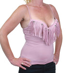 Womens Pink Halter Top With Fringes
