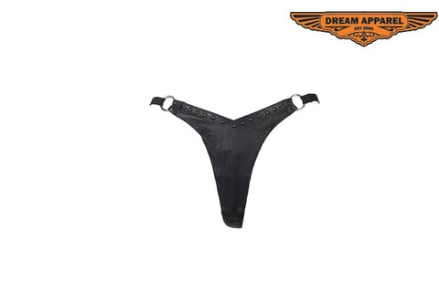 Womens Black Leather Thong