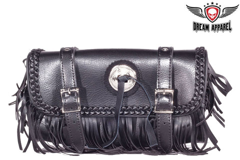 12" Motorcycle Tool Bag With Braid, Fringes & Concho