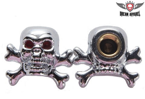 Two Chrome Skull & Cross Bones Tire Valve Stem Caps
