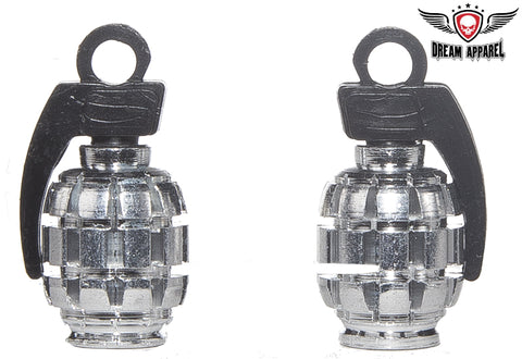 Two Chrome Grenades Tire Valve Stem Caps