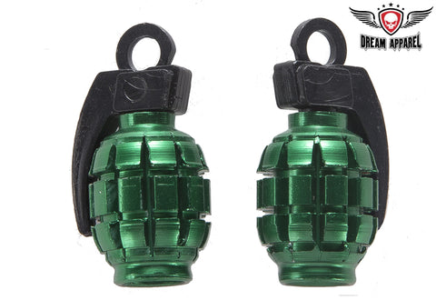 Two Metallic Green Grenades Tire Valve Stem Caps