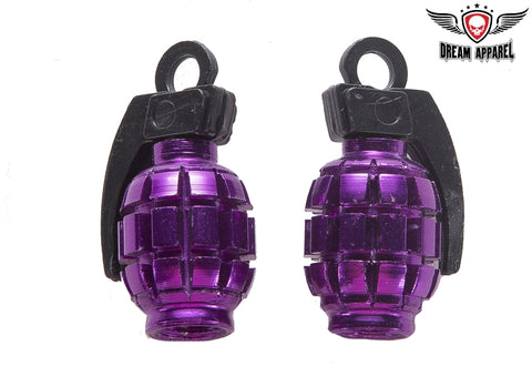 Two Metallic Purple Grenades  Tire Valve Stem Caps