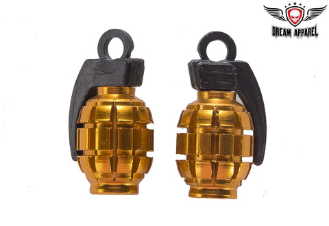 Two Gold Grenades Tire Valve Stem Caps