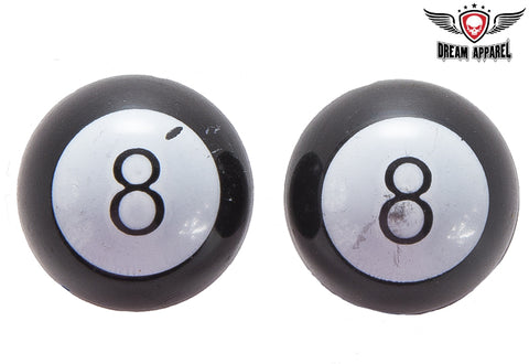 Two Black 8 Ball Tire Valve Stem Caps