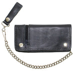 Black Leather Chain Wallet with Zipper